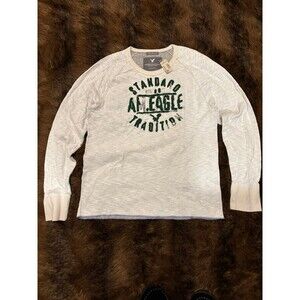 NWT Y2K VTG American Eagle Distressed Long Sleeve Shirt Light Gray / Green Logo